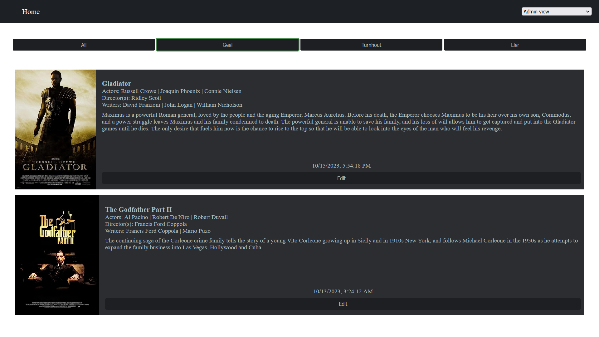 Overzicht films (Admin)