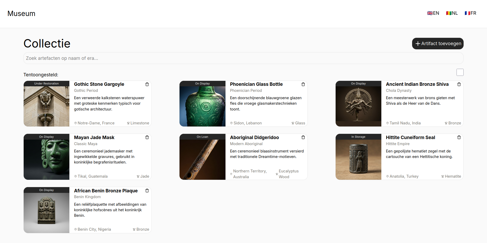 Overzicht artefacten