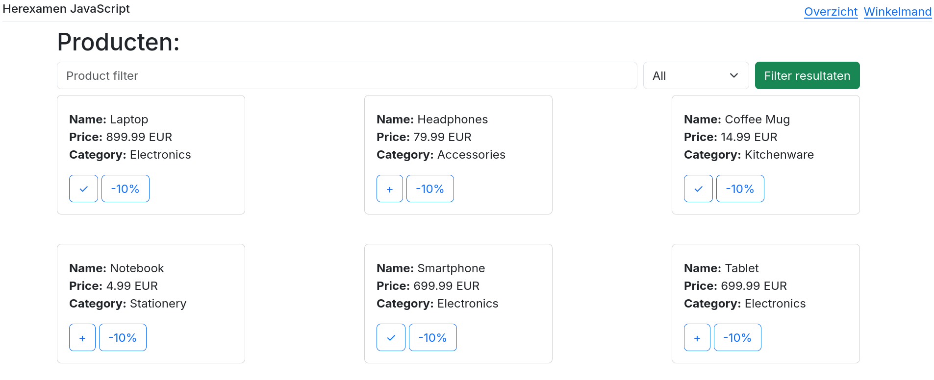 Producten in het winkelmandje