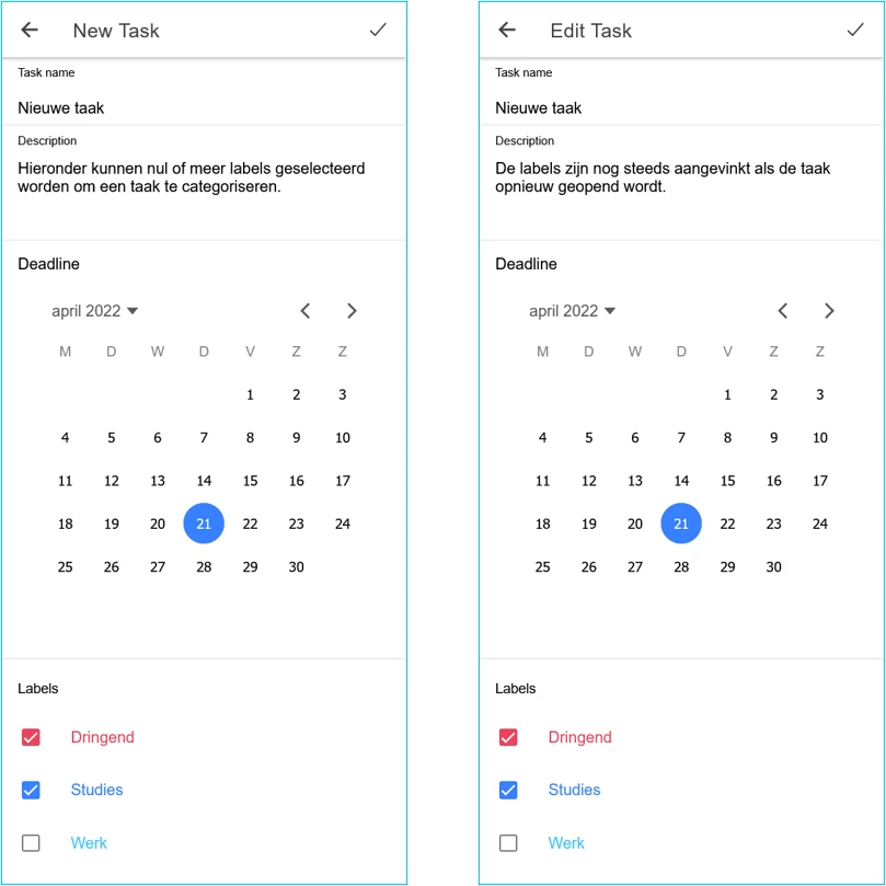 Labels in de TaskPage