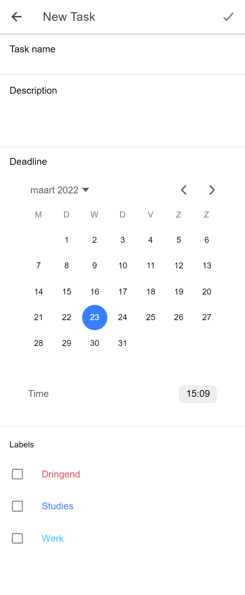 Tijdstip in de deadline