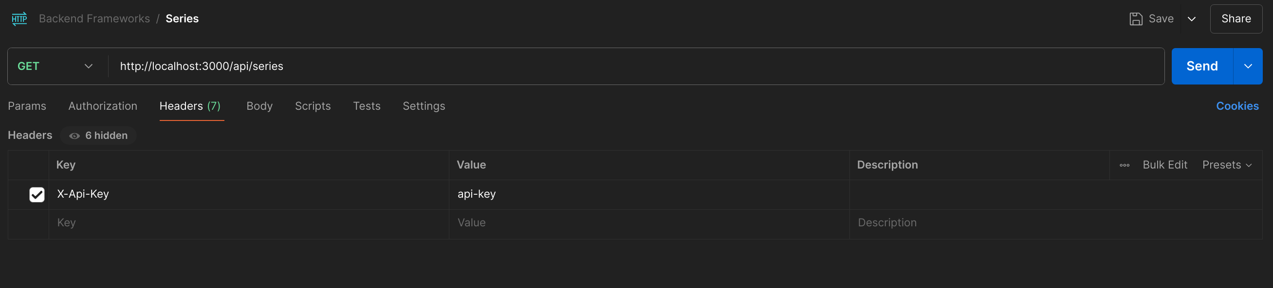Request in Posman met X-Api-Key header