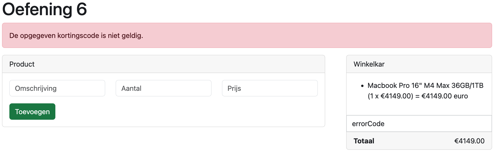 Oefening 6: Foutieve kortingscode