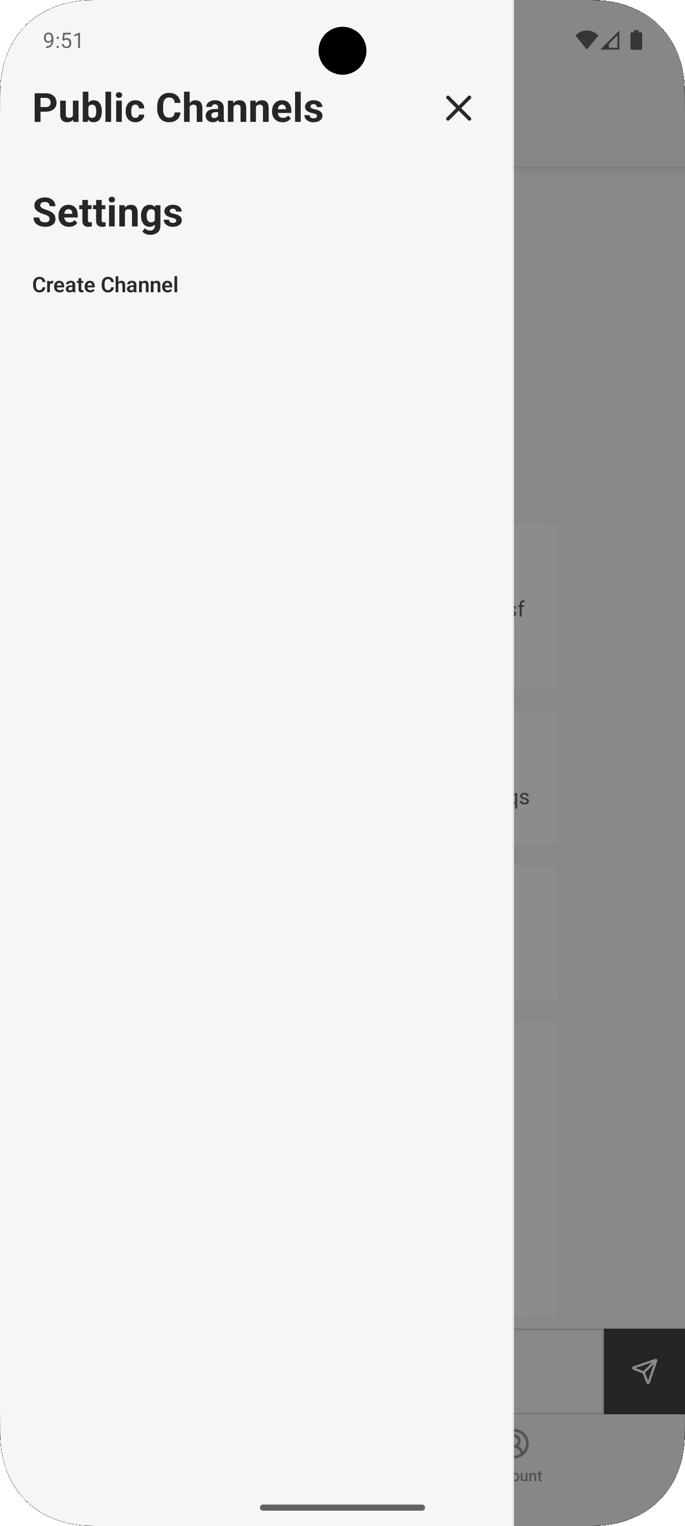 Create Channel link in het side-menu