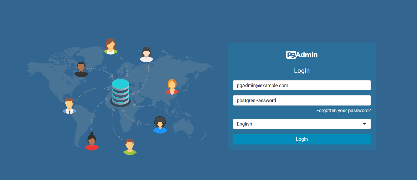 PgAdmin login scherm