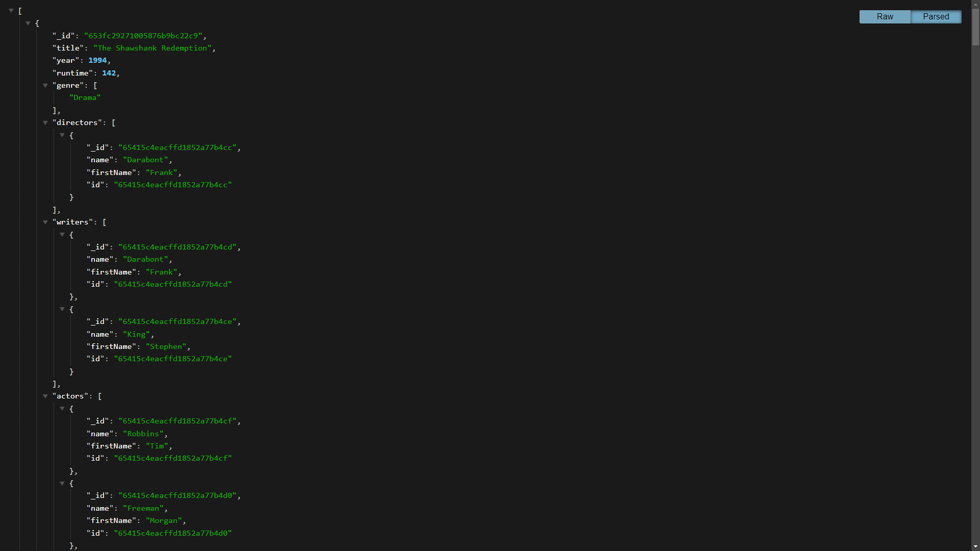 Resultaat van de GET /movies route