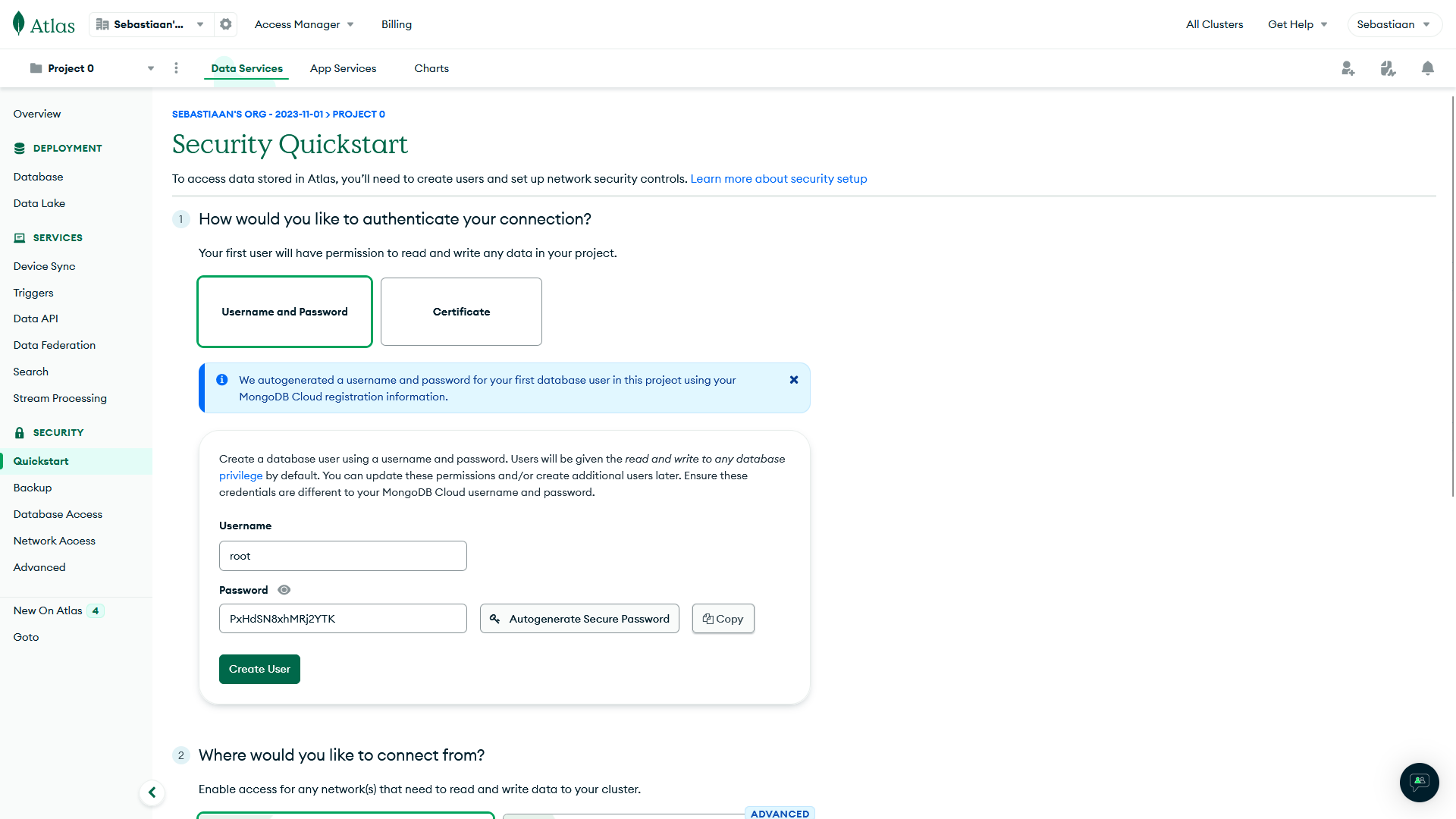 MongoDB Atlas - Gebruiker aanmaken