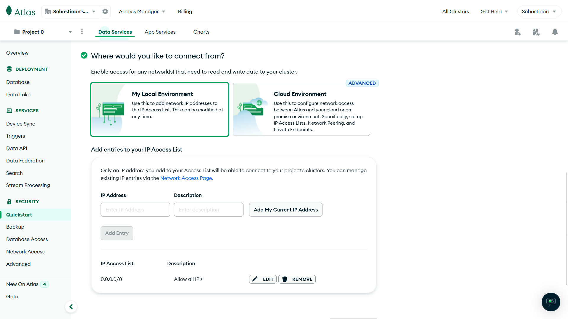 MongoDB Atlas - IP Adressen