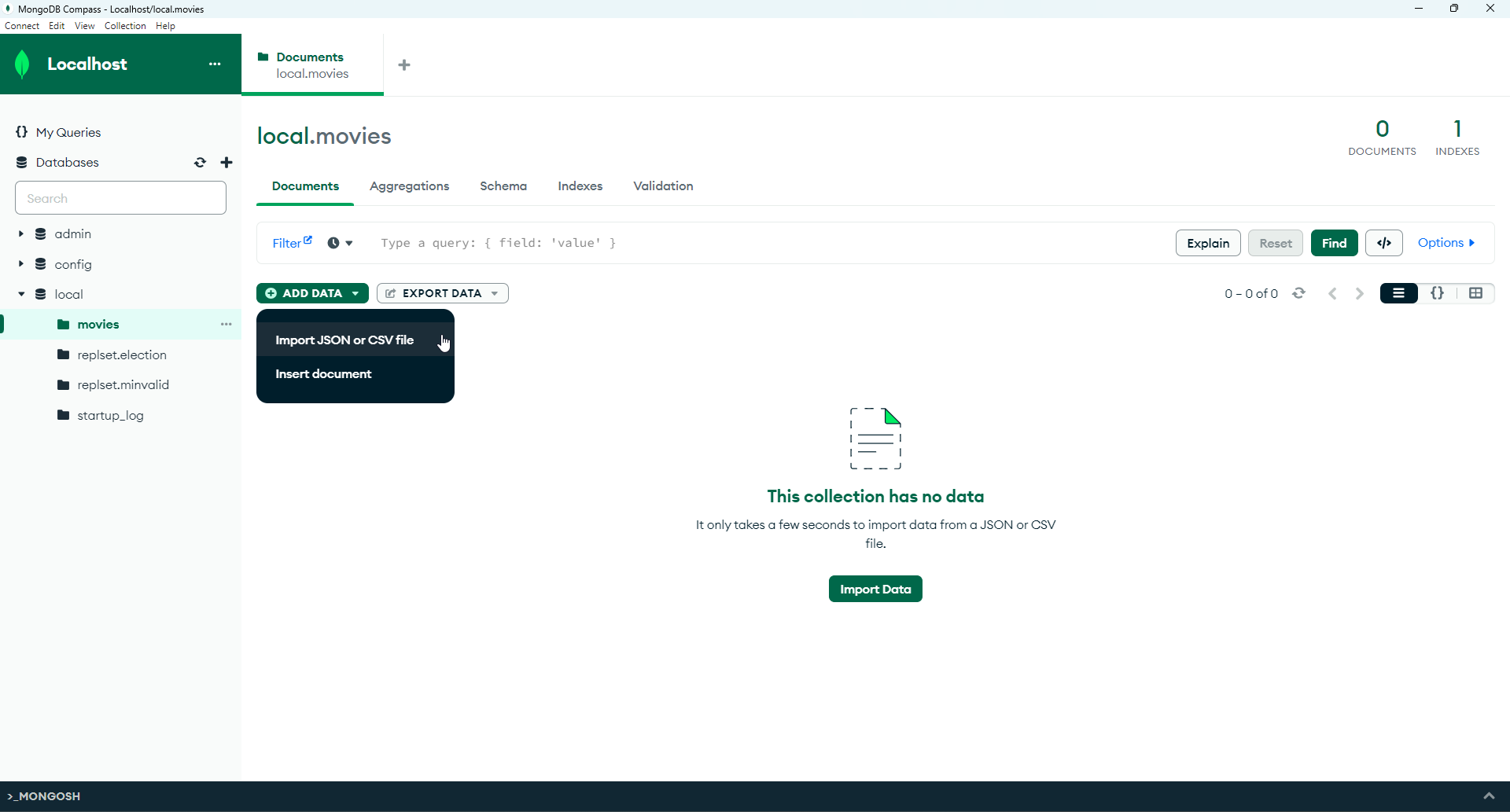 MongoDB Compass import