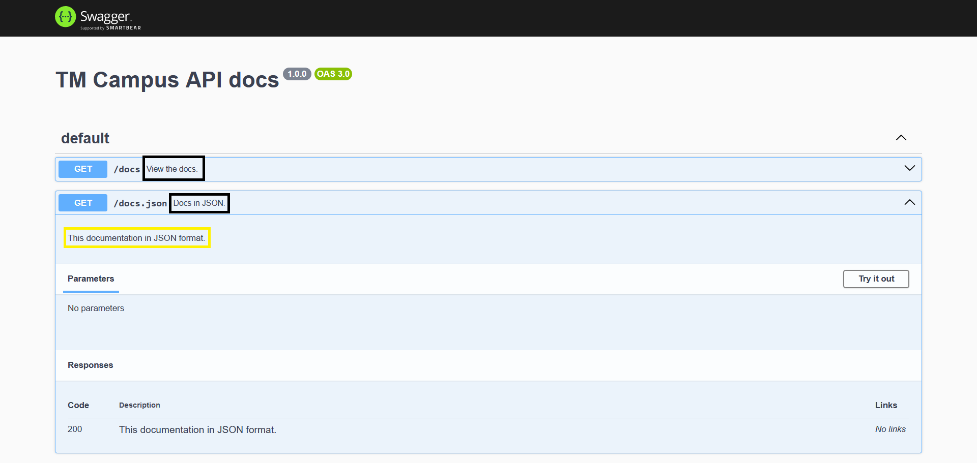 Swagger UI - /docs documentatie