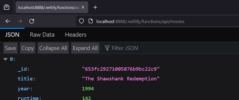 Resultaat van de GET /movies route