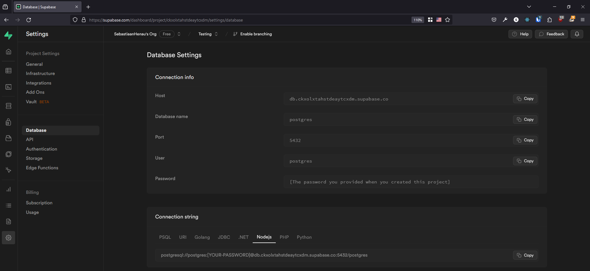Supabase DB Settings