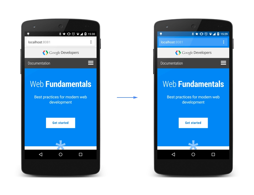 Theme color toegepast in een Android browser